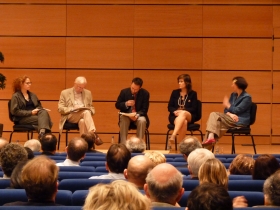 Sur la scène, Barbara Leitzgen, Jean-Marie Lehn, Laurent Simon, Barbara Bay et Christelle Carrier. 
